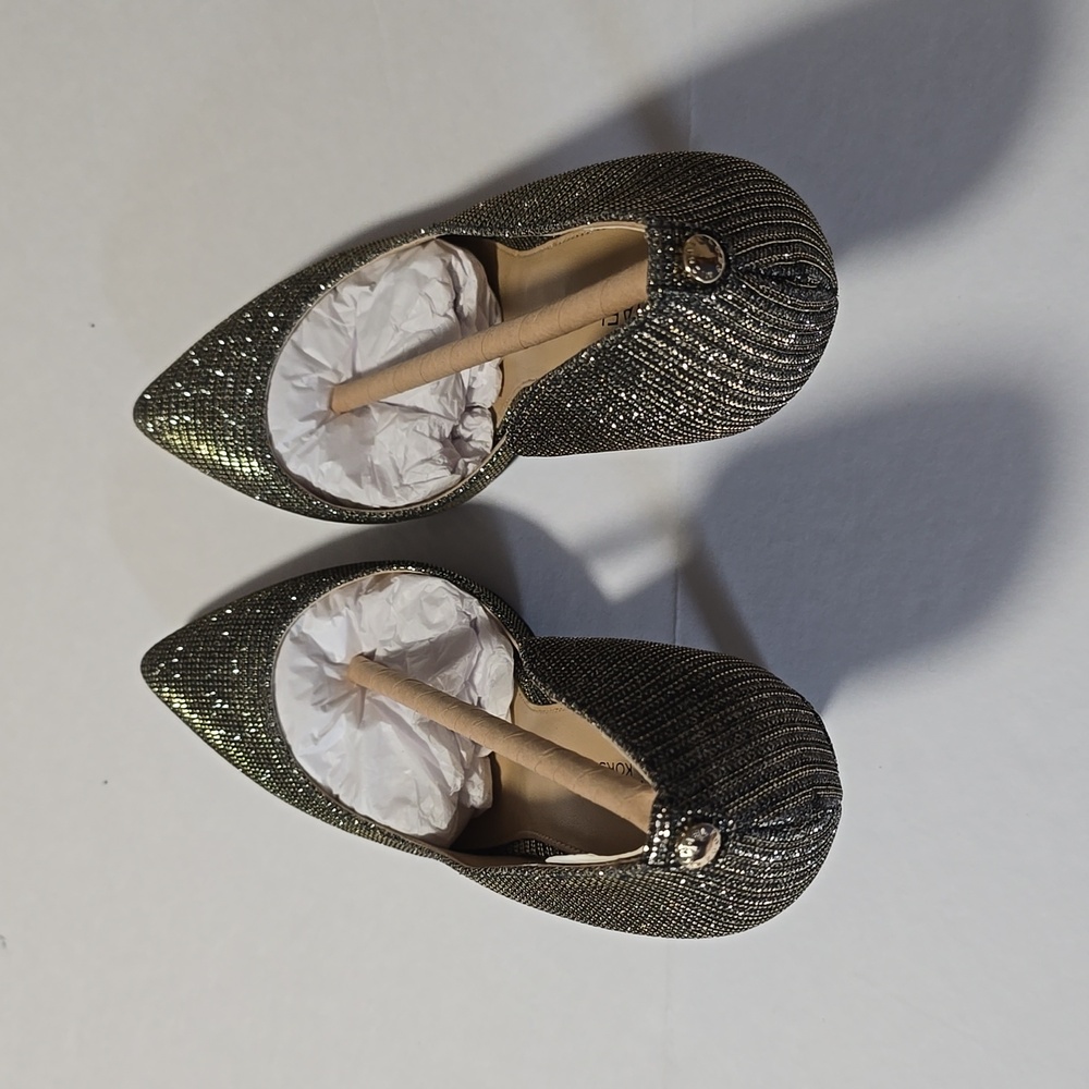 New Michael Kors Nathalie Flex High Pump Black Gold Glitter Mesh, Size 7.5M - Picture 9 of 17